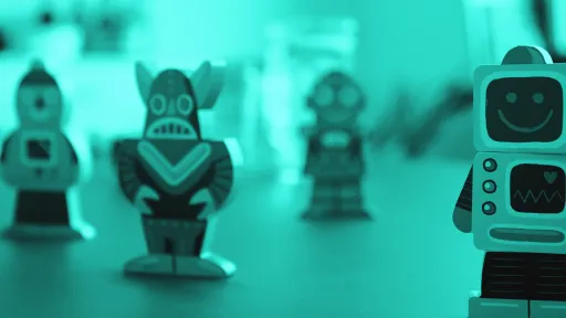 Toy robots on a table.